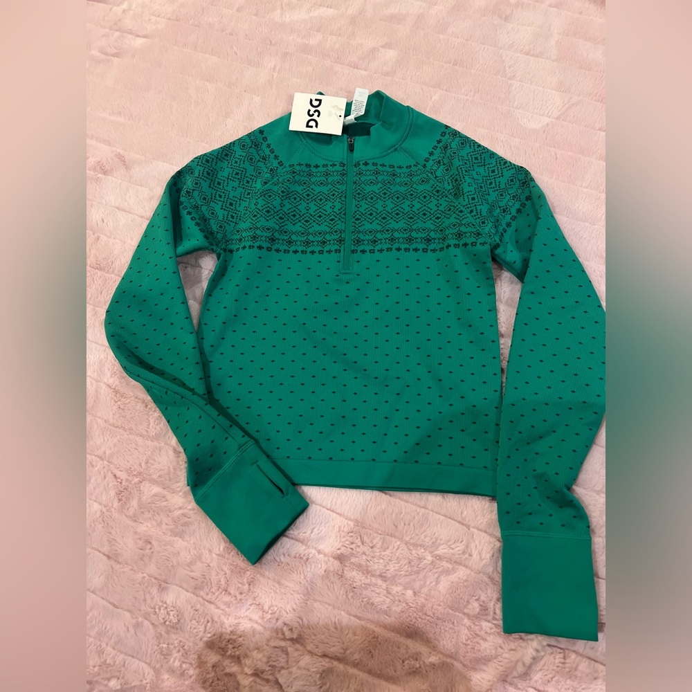 DSG Green Patterned Quarter-Zip Top